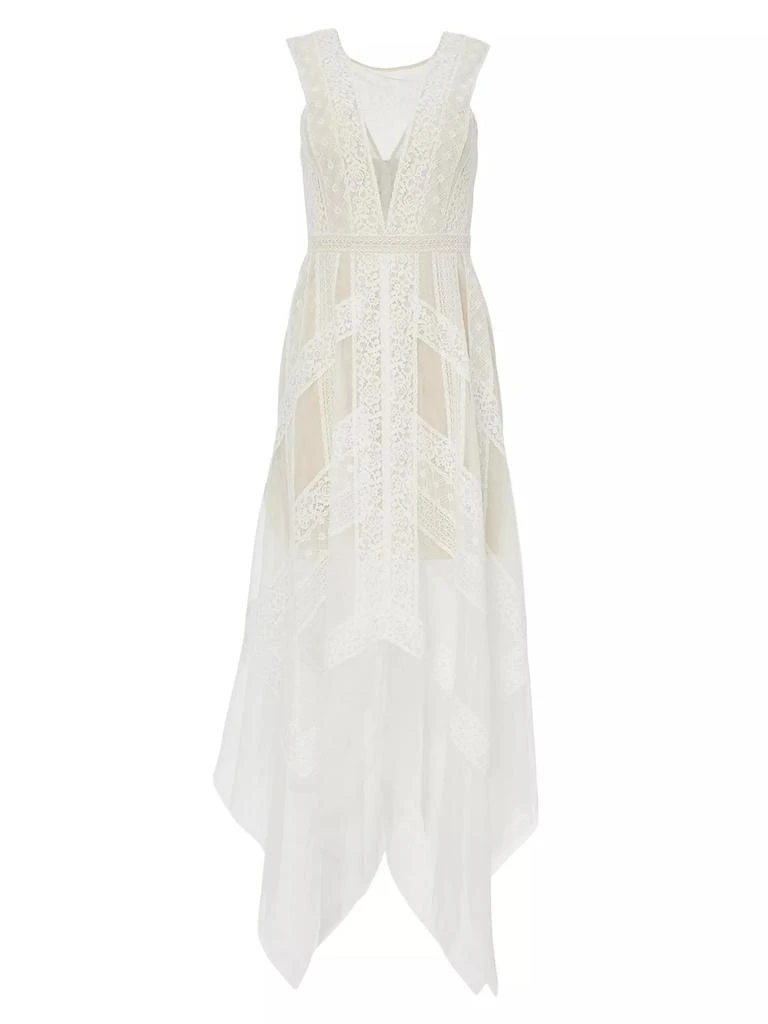BCBG Andi Asymmetric Lace &amp; Tulle Maxi Dress 1