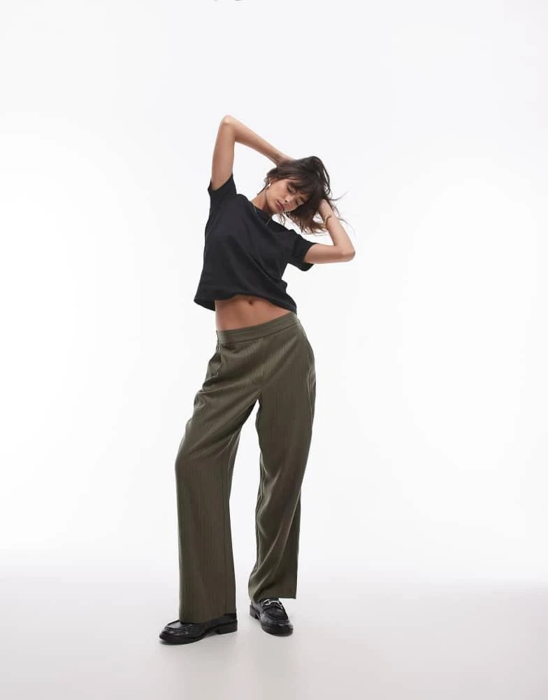Topshop Topshop pinstripe jogger in khaki 1