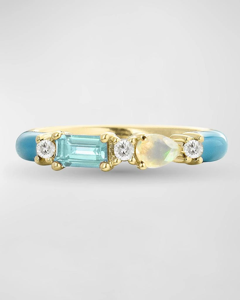 Stevie Wren Blue Zircon and White Opal Ocean Blue Enamel Ring, Size 7 1