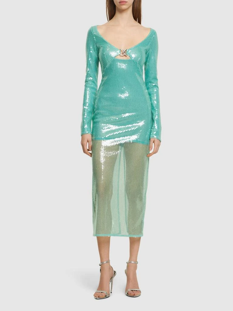 David Koma Logo Buckle Sequined Midi Dress 1