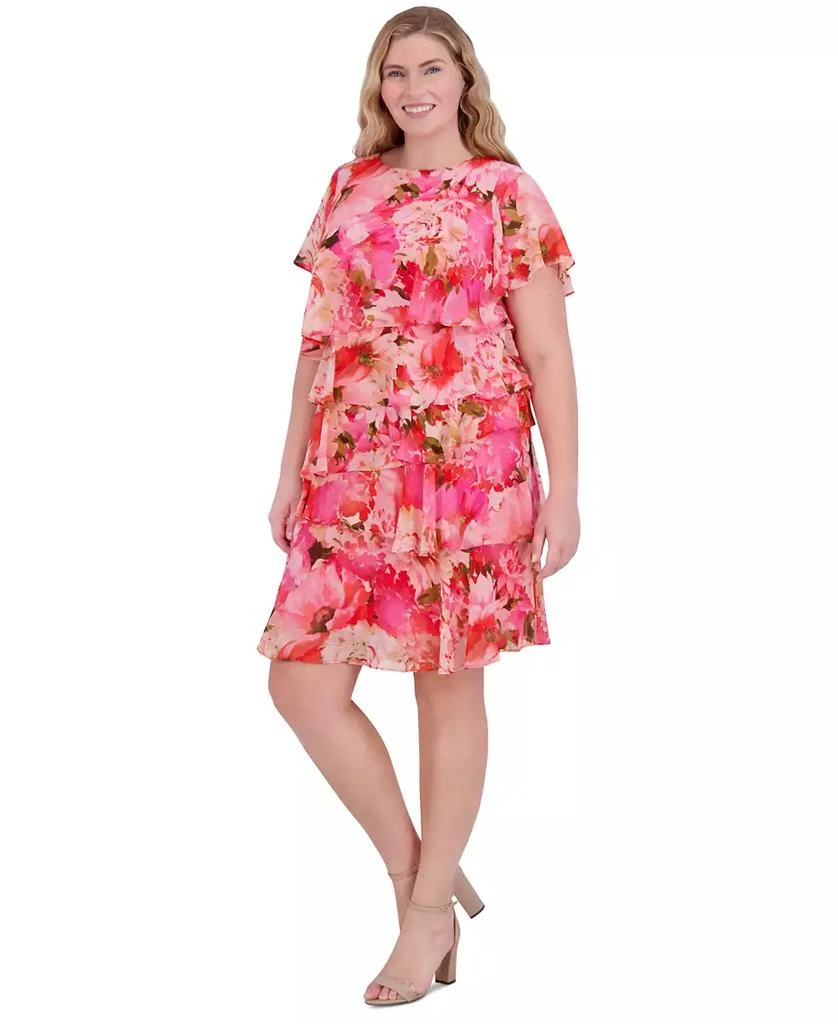 Jessica Howard Plus Size Chiffon Asymmetrical-Tiered Dress 3