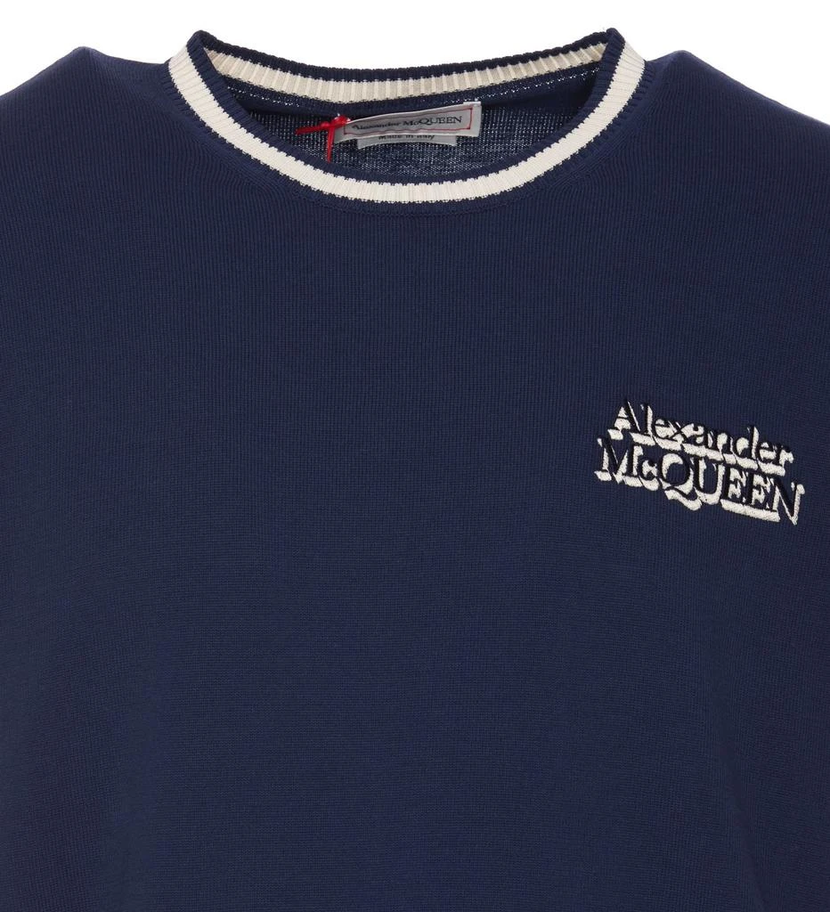 Alexander McQueen Blue And White Pullover With Embroidered Logo 4