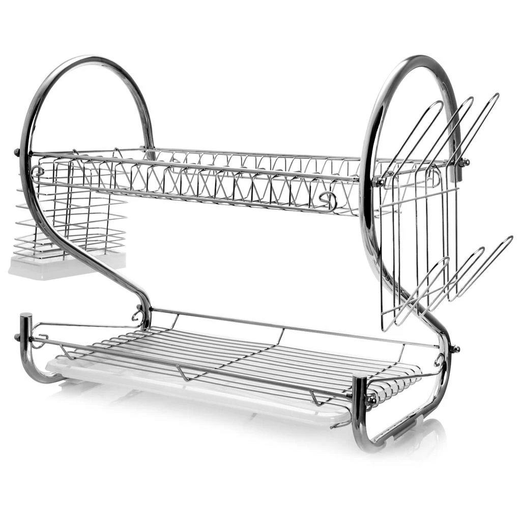 Megachef 16 Inch Two Shelf Dish Rack with Easily Removable Draining Tray, 6 Cup Hangers and Removable Utensil Holder 2