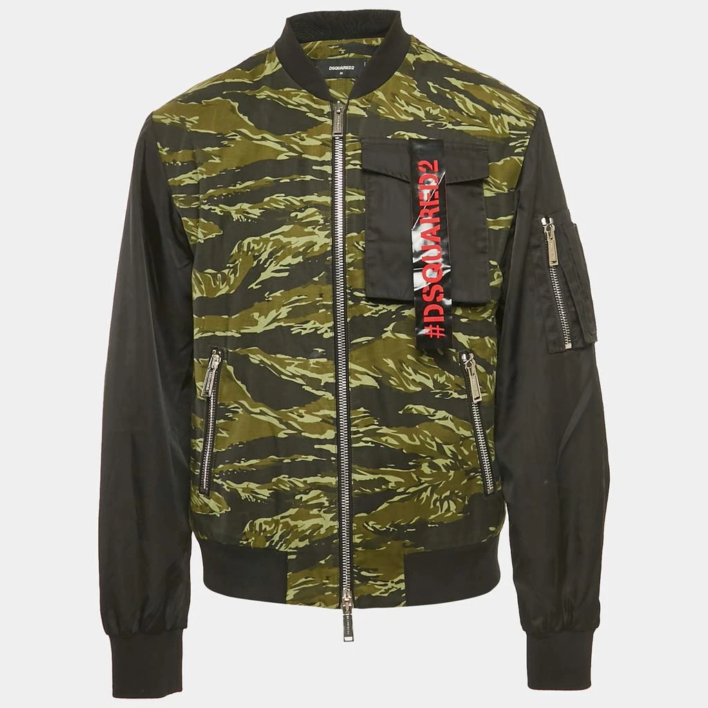 DSQUARED2 Dsquared2 Black/Green Camouflage Print Cotton & Nylon Bomber Jacket M 1