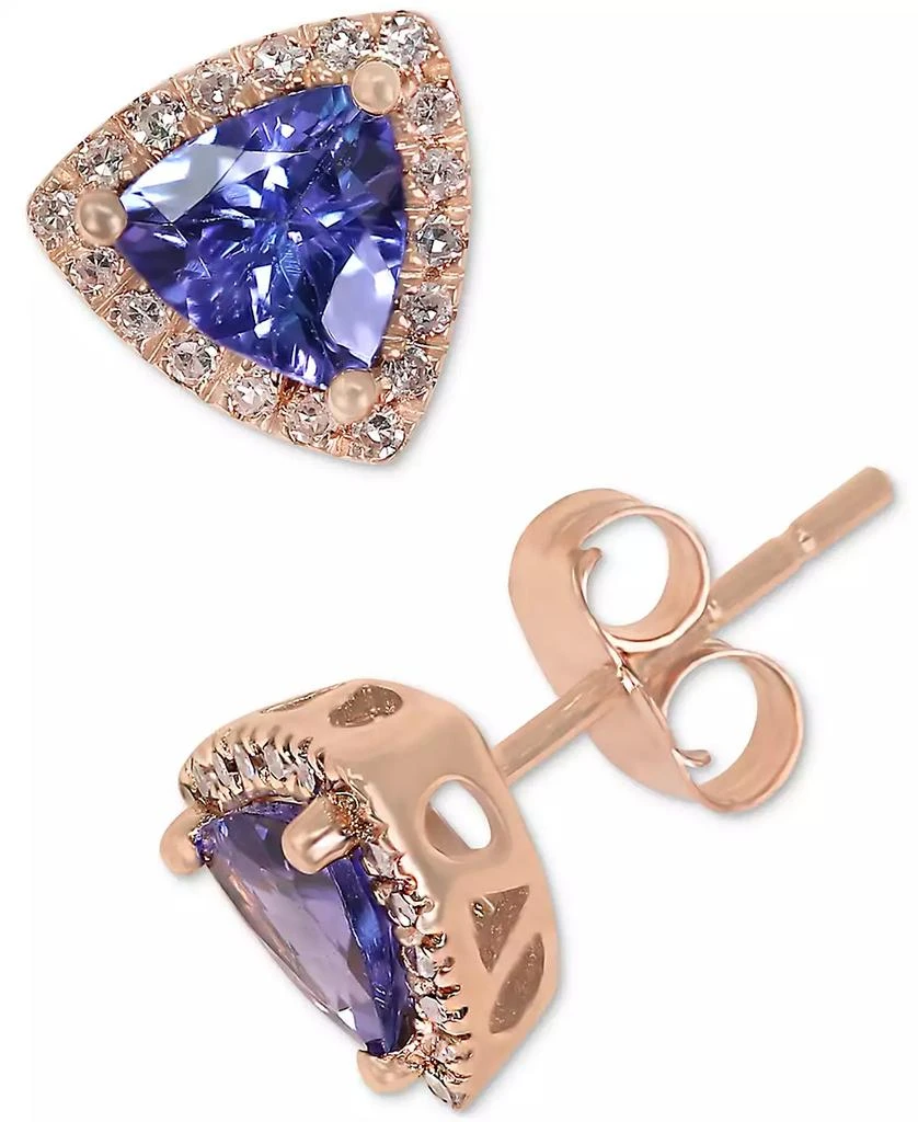 Macy's Tanzanite (3/4 ct. t.w.) & Diamond (1/8 ct. t.w.) Triangle Halo Stud Earrings in 14k Rose Gold 1