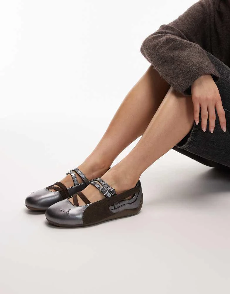 Puma Puma Speedcat ballet flats lux in metallic silver and chocolate brown