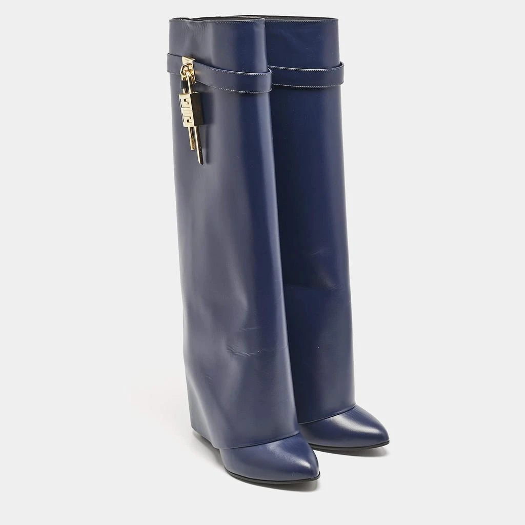 Givenchy Givenchy Navy Blue Leather Shark Lock Knee Length Boots Size 39 4