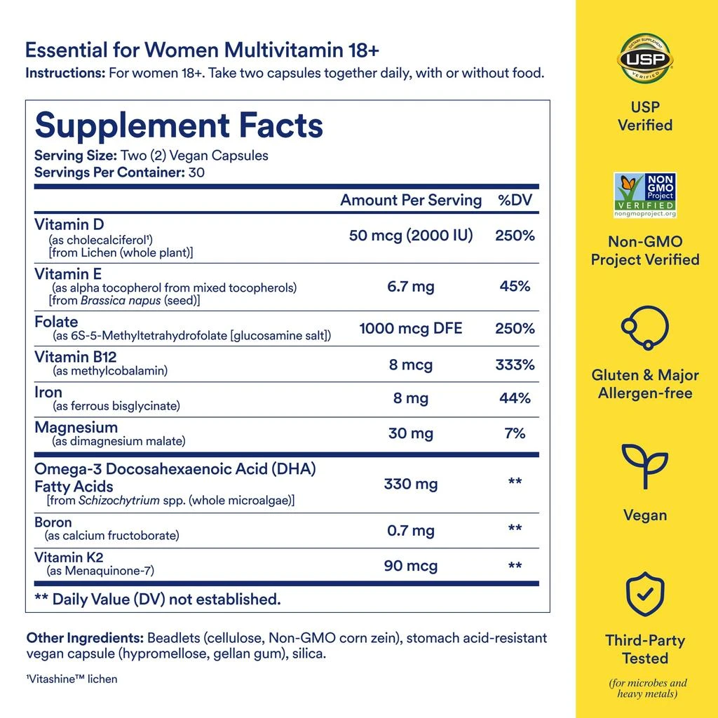 Ritual Ritual Multivitamin for Women 18+ with Vitamin D3 for Immune Support*, Vegan Omega 3 DHA, B12, Iron, Gluten Free, Non GMO, USP Verified, Mint, 30 Day Supply, 60 Capsules 3