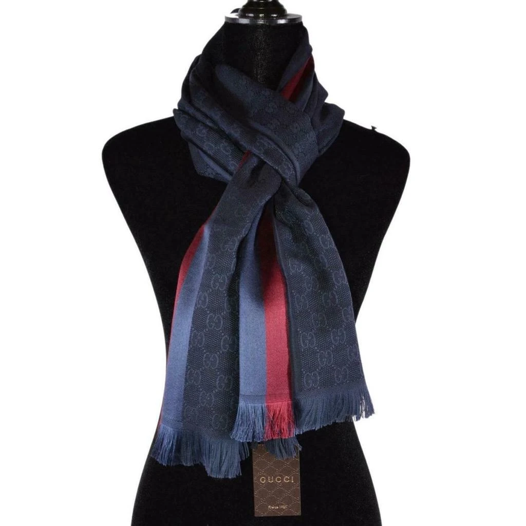 Gucci Gucci - Blue GG Monogram Stripe Wool Silk Blend Scarf 3