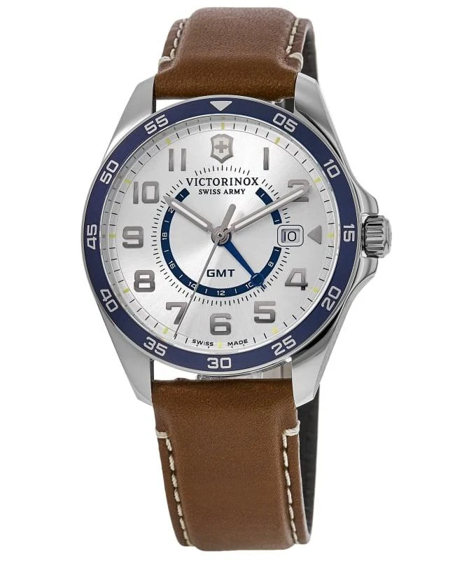Swiss Army Victorinox Swiss Army Fieldforce GMT Classic Quartz Silver Dial Brown Leather Strap Men's Watch 241931 1