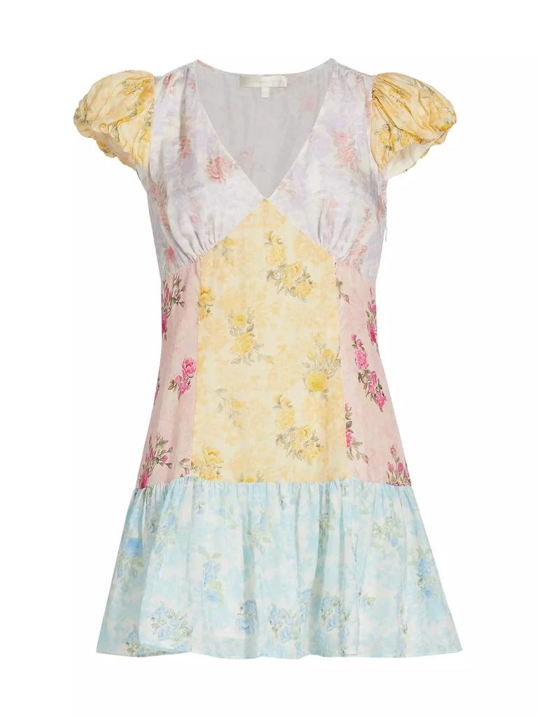 LOVESHACKFANCY Russ Patchwork Silk Minidress 1