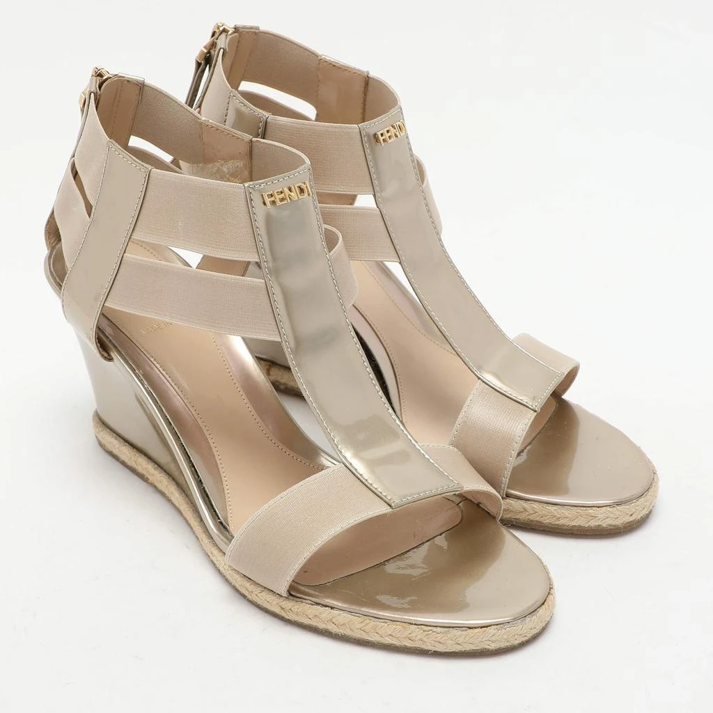 Fendi Fendi Beige Patent Leather Wedge Espadrille Sandals Size 38 4
