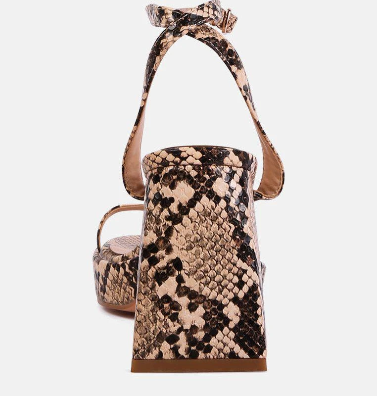 London Rag Such Flirt Snake Print Triangular Block Heel Sandals 2