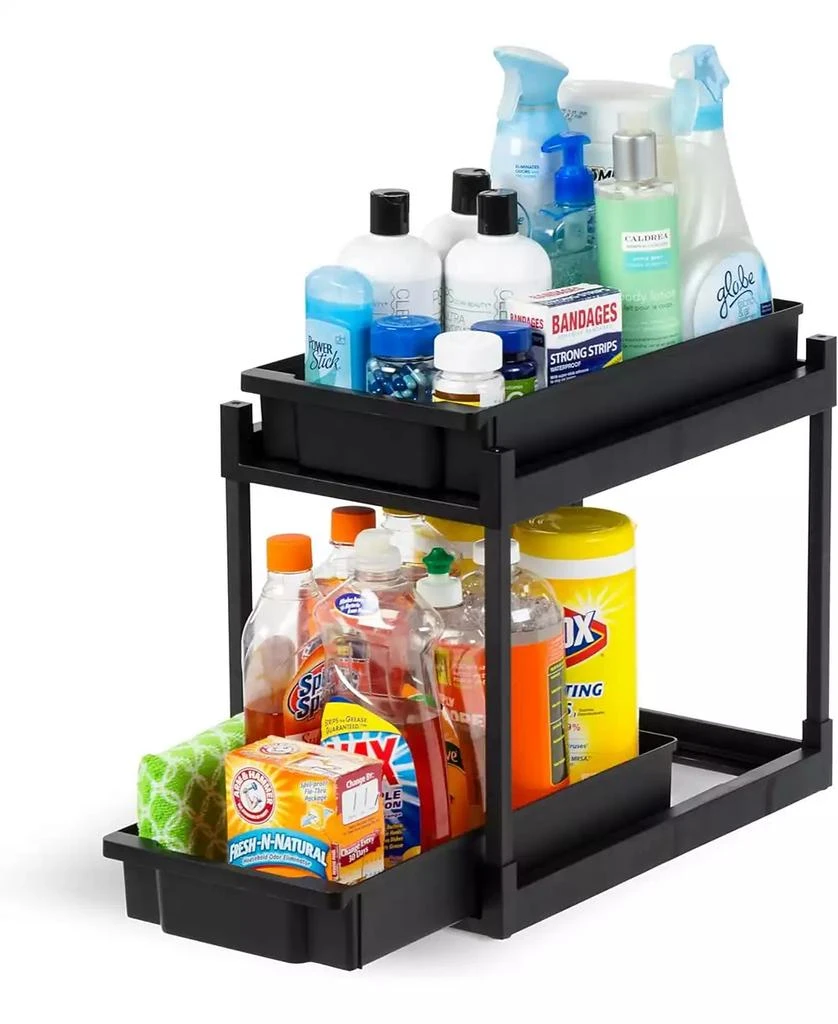 IRIS USA 2-Tier Under Sink Organizer, 1 Pack, Storage with Sliding Drawers - Versatile solution for Office, Kitchen or Bathroom - Black