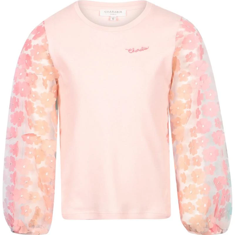 Charabia Floral sleeves applique blouse in pink 2