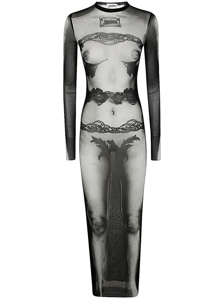 Jean Paul Gaultier Jean Paul Gaultier Mesh Long Dress Printed "Body Lace Mariniere" Clothing