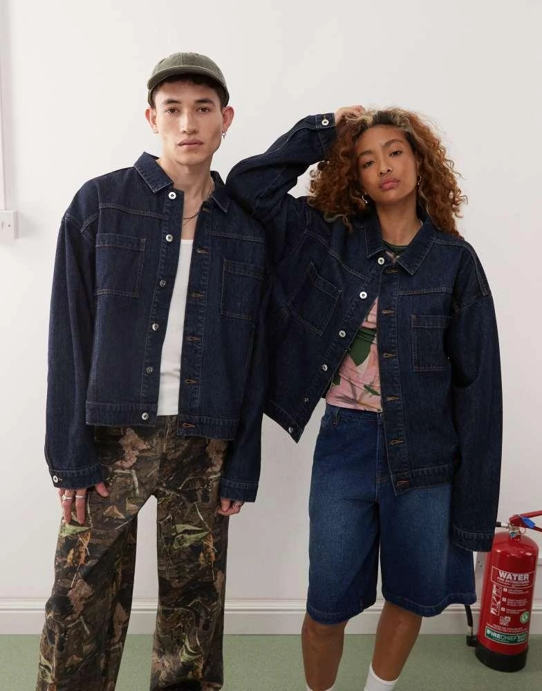 COLLUSION COLLUSION Unisex denim trucker jacket in rinsewash 1