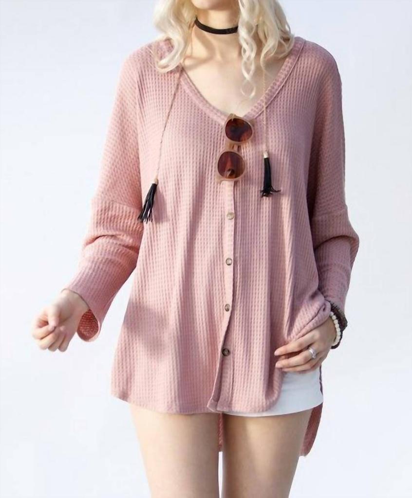 My Story Waffle Knit Long Sleeve Top In Pink