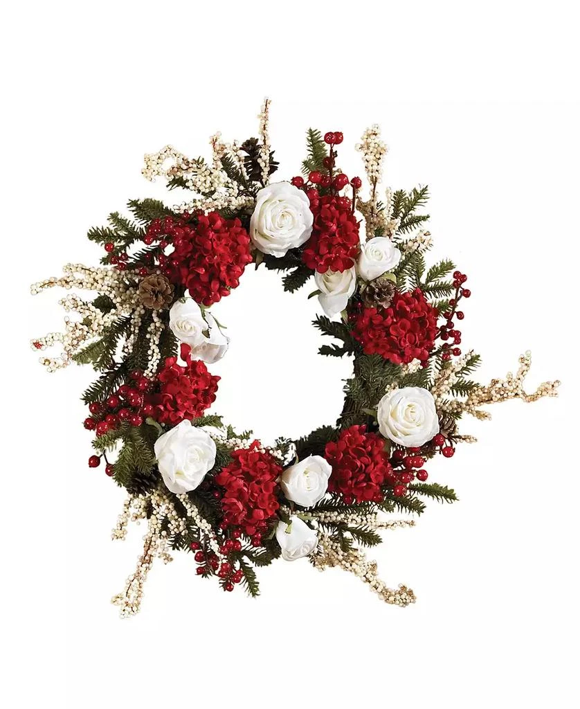 NEARLY NATURAL 24" Hydrangea w/ White Roses Wreath