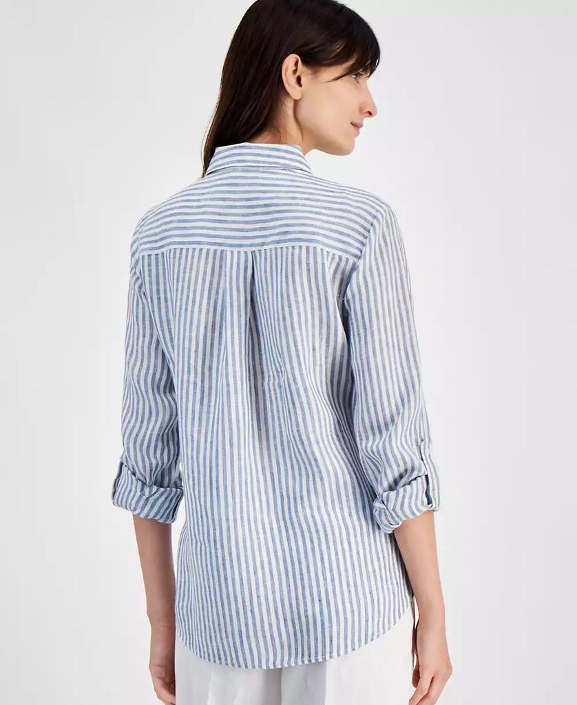 Charter Club Women's Delave Stripe Linen Button-Up Shirt, Created for Macy's