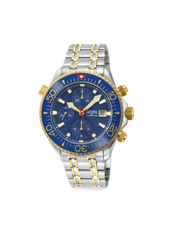 Gevril Hudson Yards 43MM Two Tone IP Stainless Steel Bracelet Chronograph Watch 1