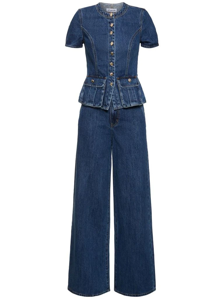 Self Portrait Buttoned Denim Long Jumpsuit 1