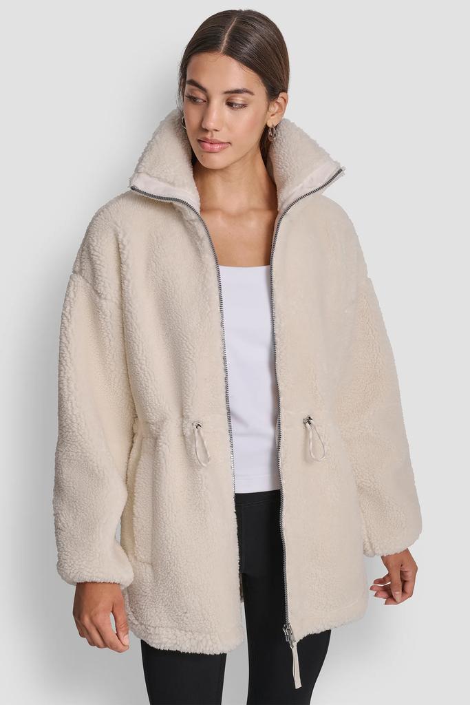 DKNY SHERPA MOCK NECK CURVED HEM JACKET WITH TICKING - Jackets