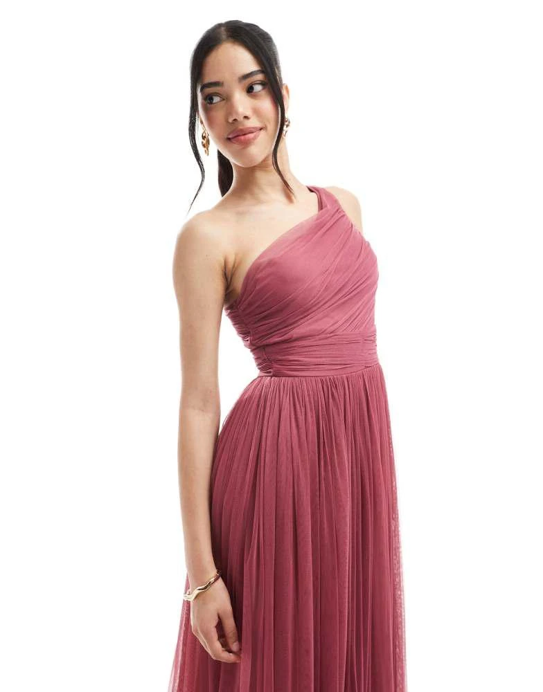 Lace 
Beads Lace 
Beads Bridesmaid one shoulder tulle maxi dress in orchid 4