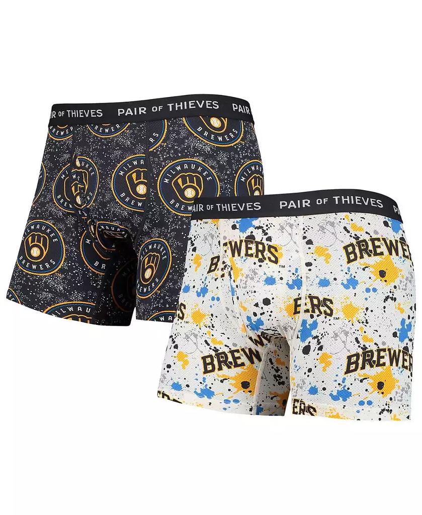 Pair Of Thieves Men's White and Navy Milwaukee Brewers Super Fit 2-Pack Boxer Briefs Set