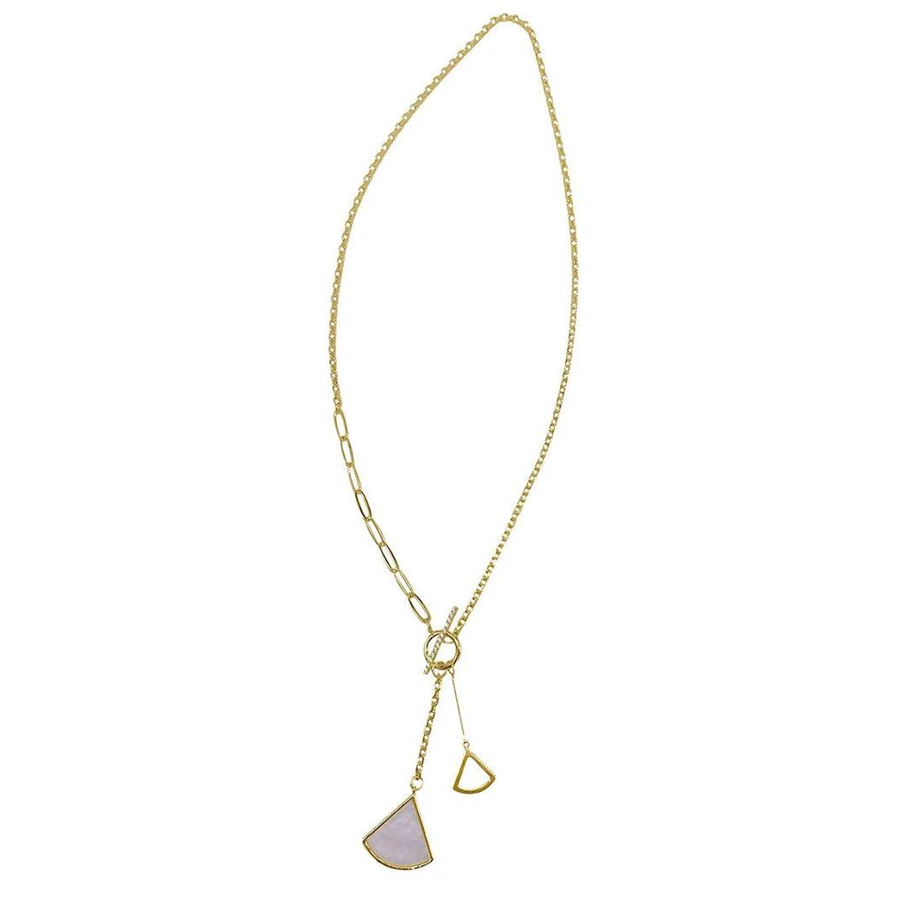 Adornia Mixed Chain Toggle Y- Ginko Leaf Drop Necklace gold 1