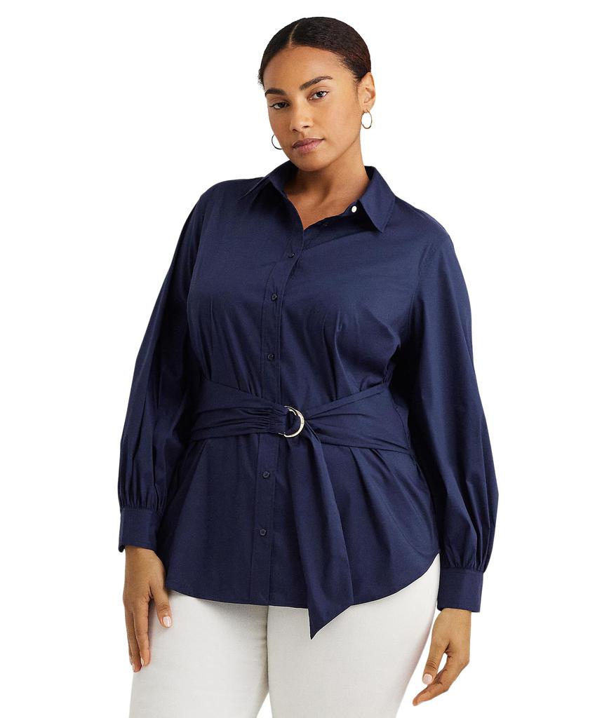LAUREN Ralph Lauren Plus-Size Tie-Front Cotton-Blend Shirt