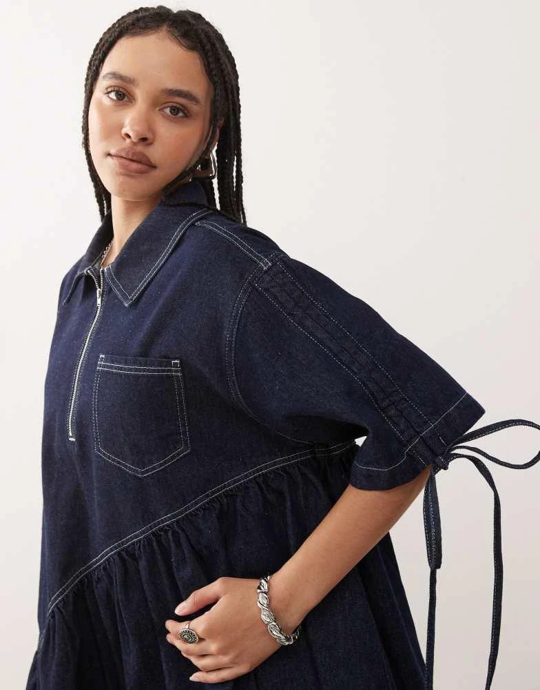 COLLUSION COLLUSION denim smock dress in rinse wash 3