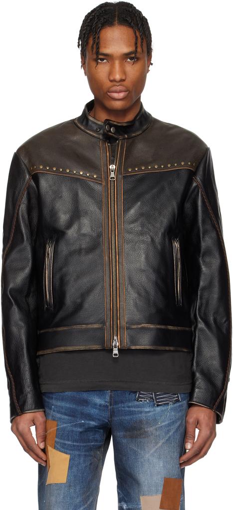 Shop Brown & Off-White Faux-Leather & Sheer Rider Jacket on