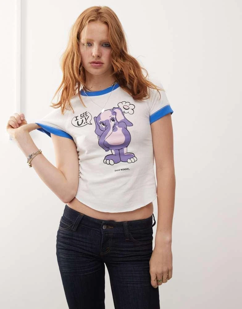 Cheap Monday Cheap Monday shrunken raglan baby tee with elephant graphic print in off-white 3