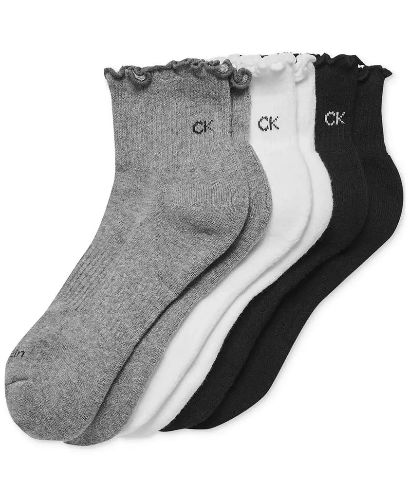 Calvin Klein Women's 3-Pk. Ruffled Quarter Performance Socks 1