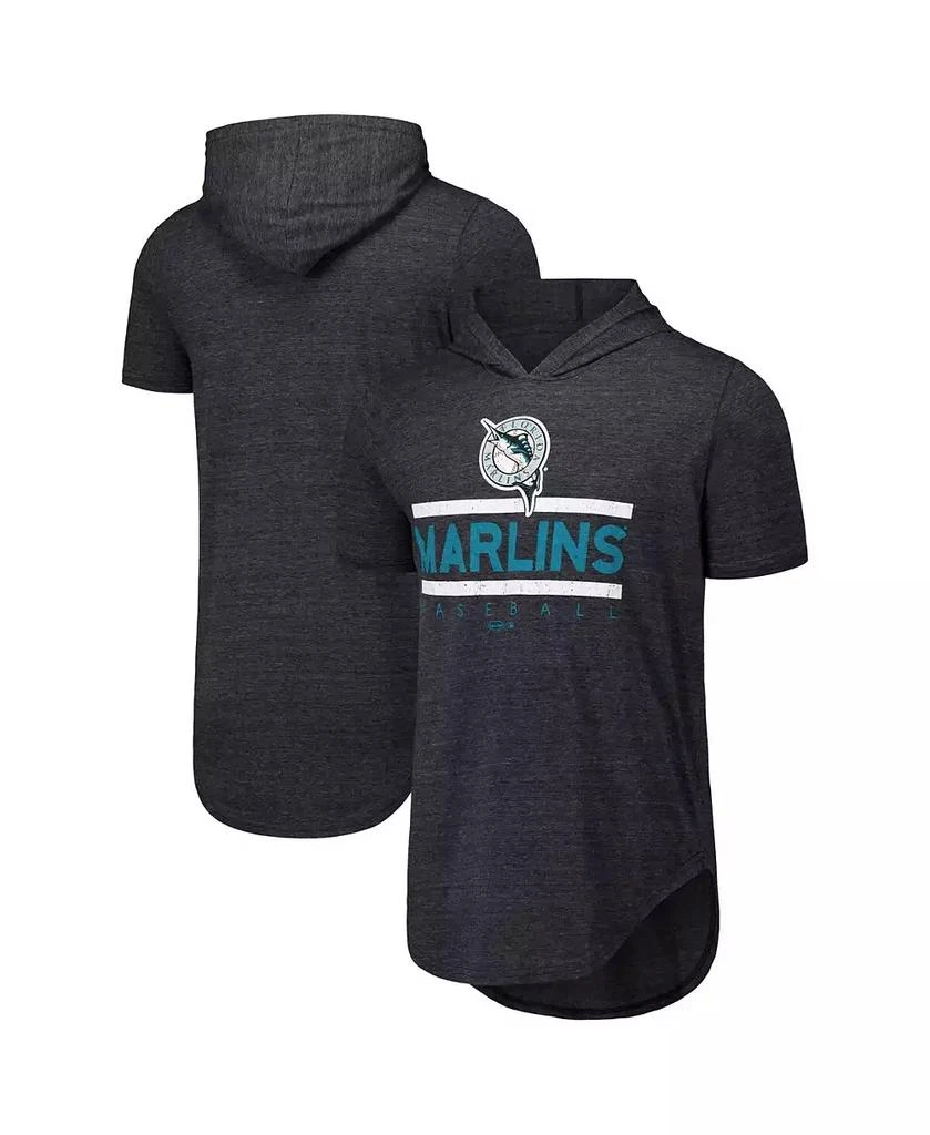 Majestic Men's Black Florida Marlins Tri-Blend Hoodie T-Shirt 1