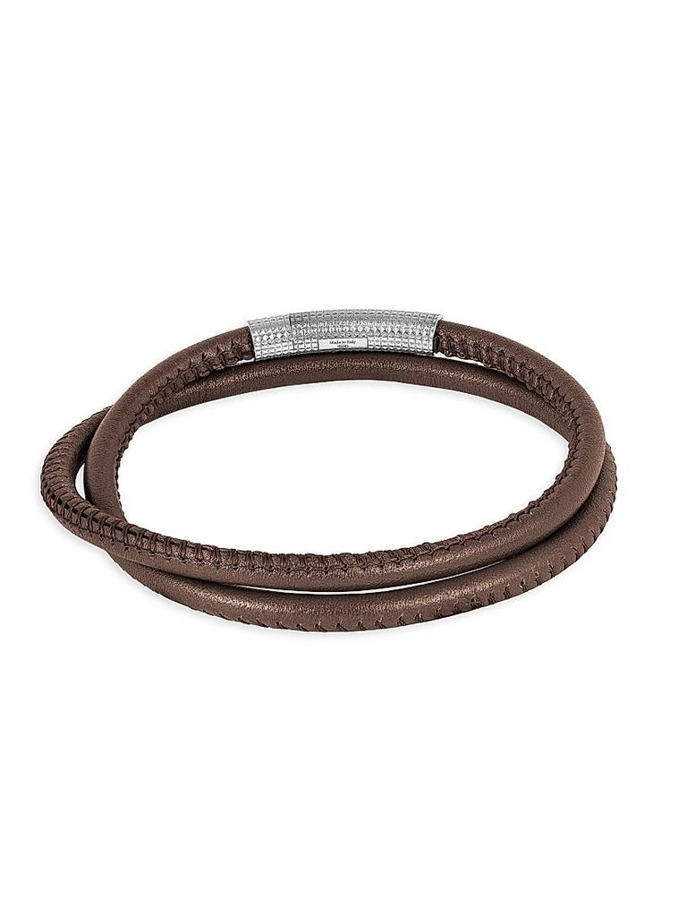 Tateossian Sterling Silver 
Leather Wrap Bracelet 3