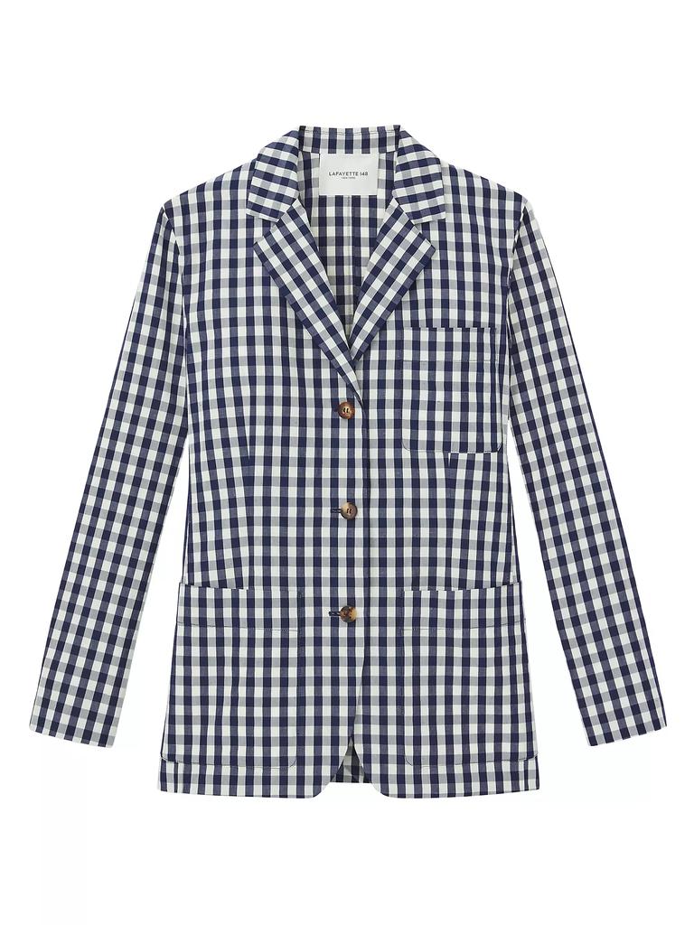 Lafayette 148 New York Gingham Crinkle Cotton-Linen Blazer