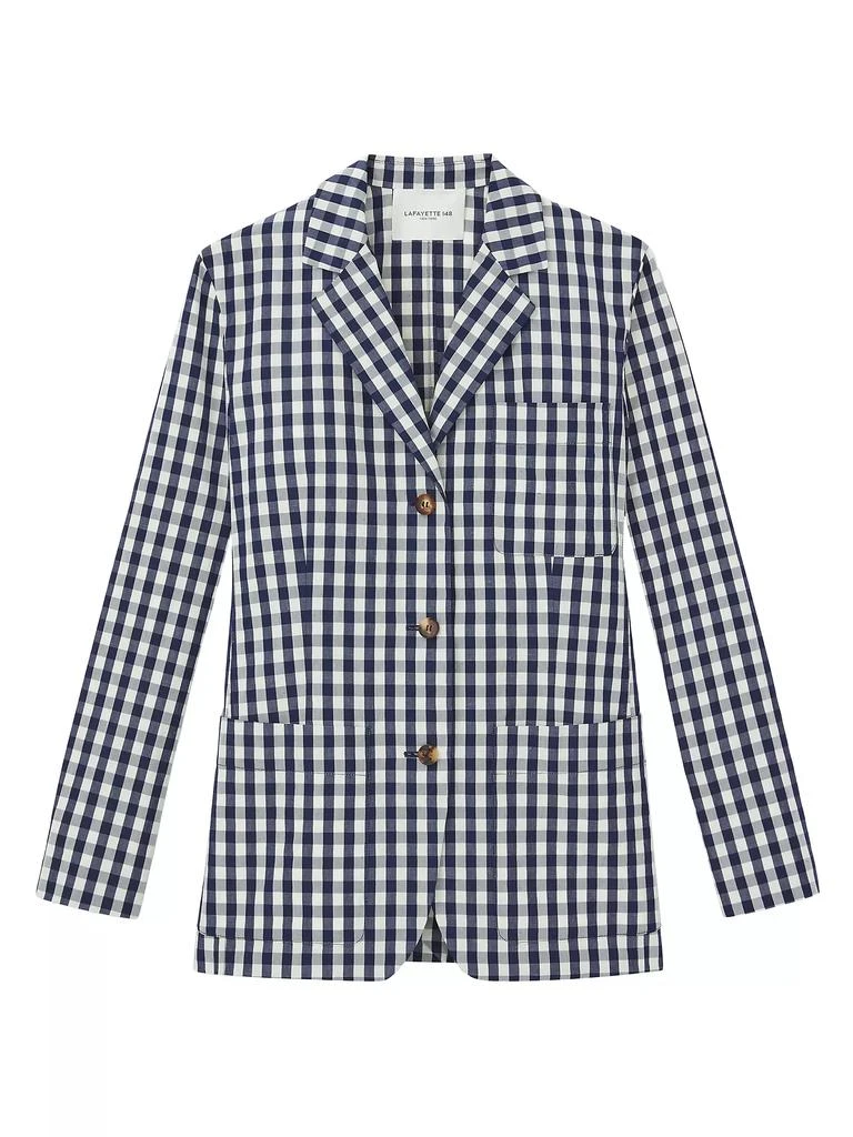 Lafayette 148 New York Gingham Crinkle Cotton-Linen Blazer 1