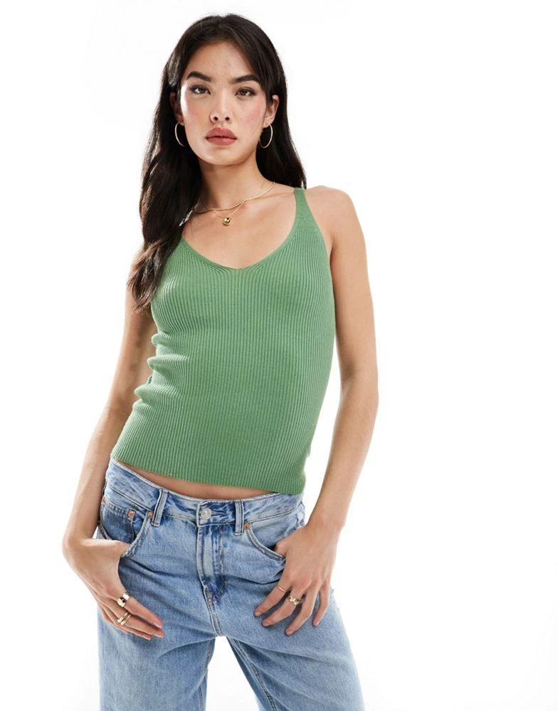 Mango Mango ribbed strap vest in light green 1