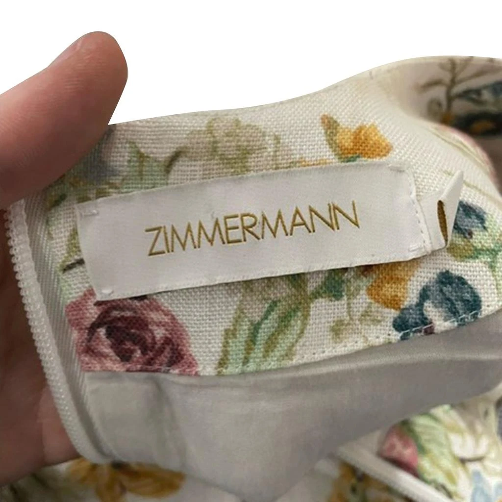 Zimmermann Floral Print Mini Belted Long Sleeve Dress in Multicolor Linen 3