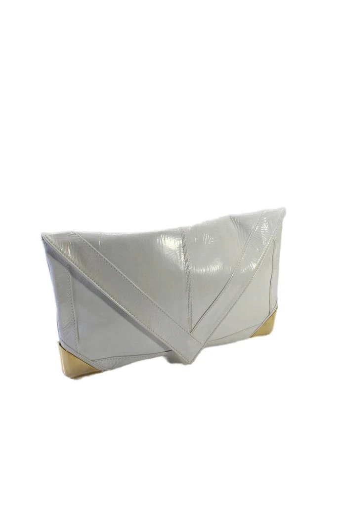 Brian Atwood Womens Leather Gold Tone Accent Flap Envelope Clutch White 2