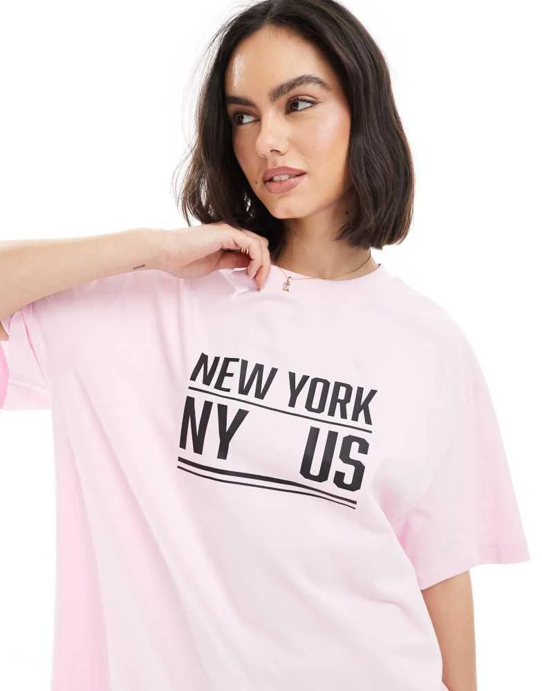ASOS ASOS DESIGN oversized t-shirt with New York graphic in pink 2
