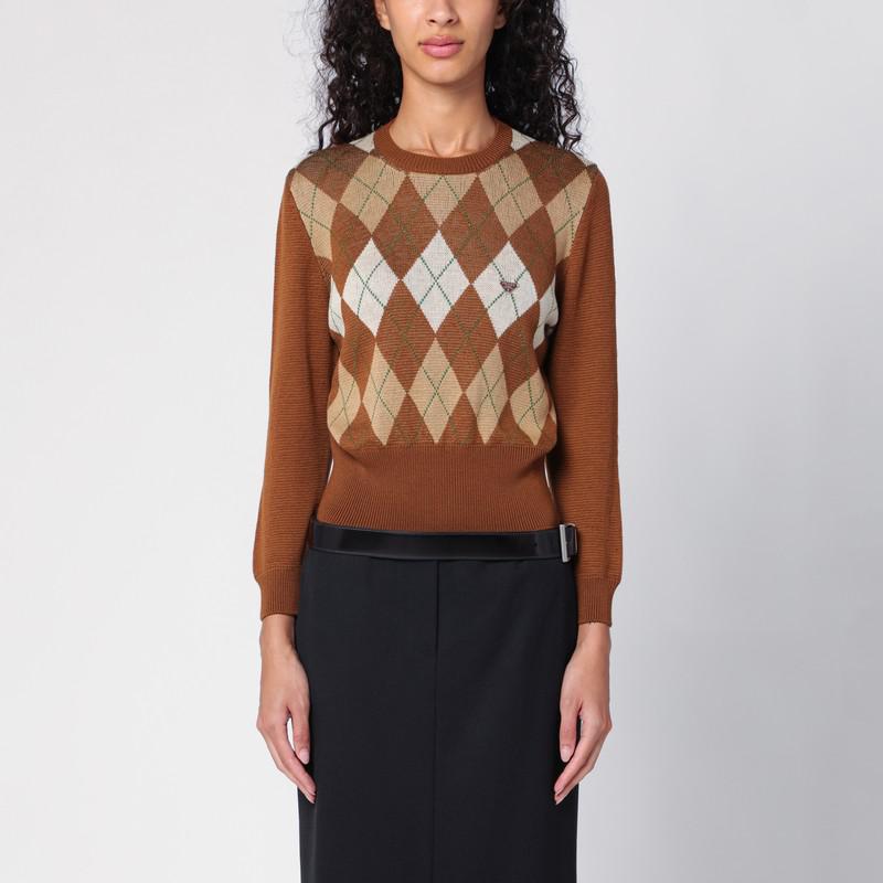Prada Tobacco-coloured sweater with Argyle pattern