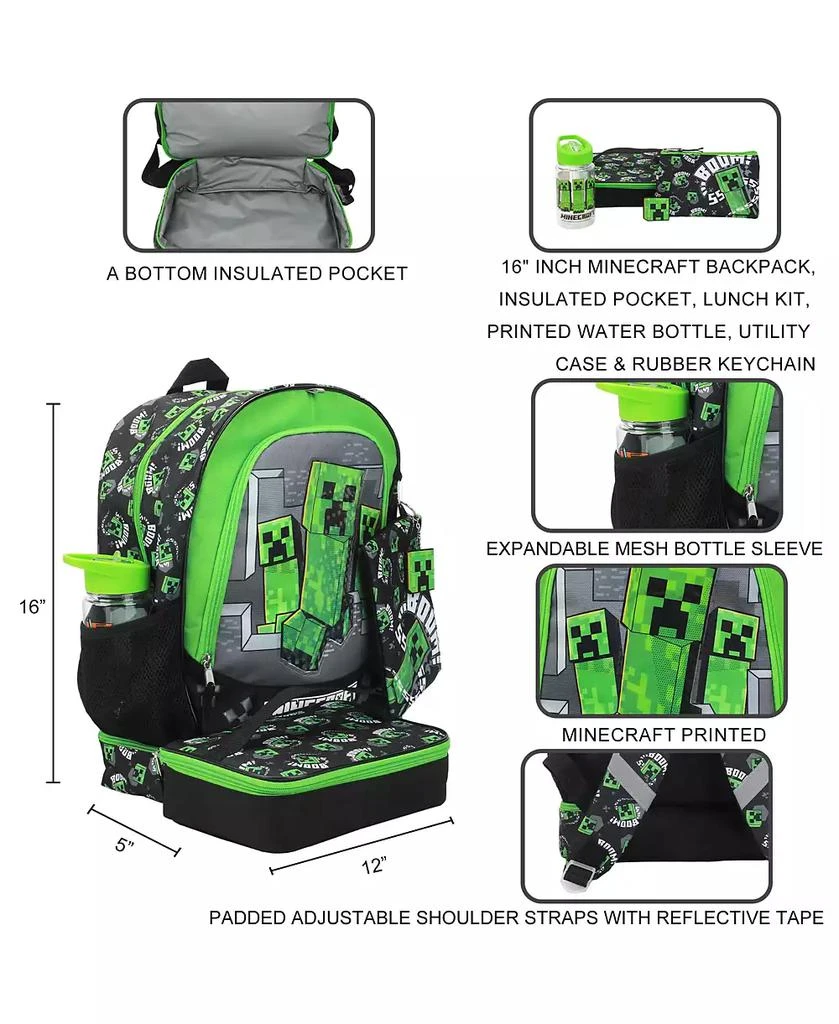 Minecraft Creepers 5-Piece 16" Backpack Set For School 
Travel 4