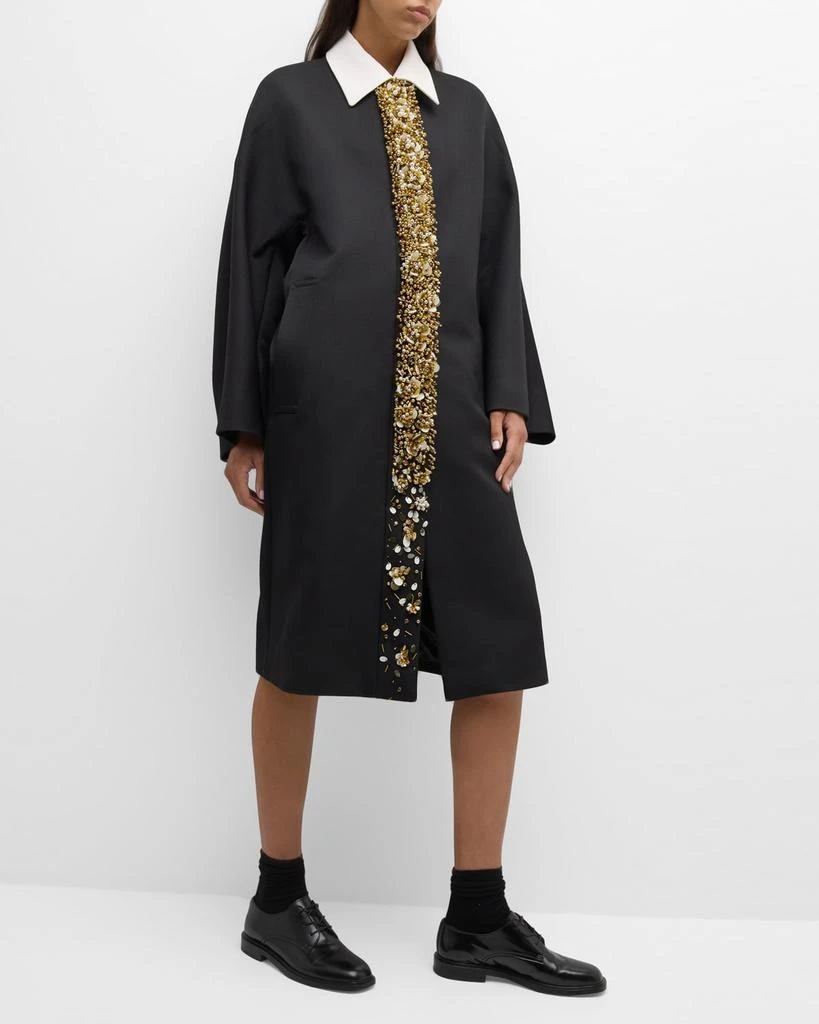 Dries Van Noten Roolsy Embellished Contrast-Collar Long Coat 7