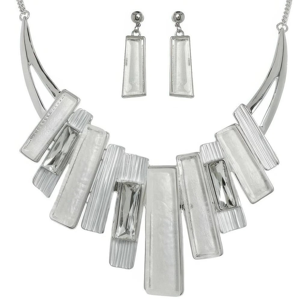 TRUEDAMES Geometric Fringe Gemstone Metal Bib Necklace Set 3