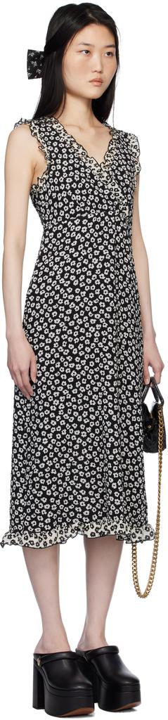 Anna Sui Black Daisy Pucker Midi Dress