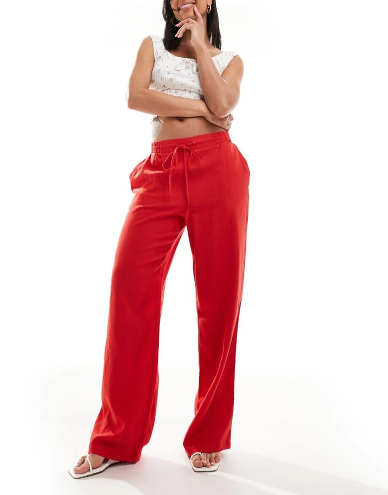 Shop New Look linen wide leg trousers in red on Sale at