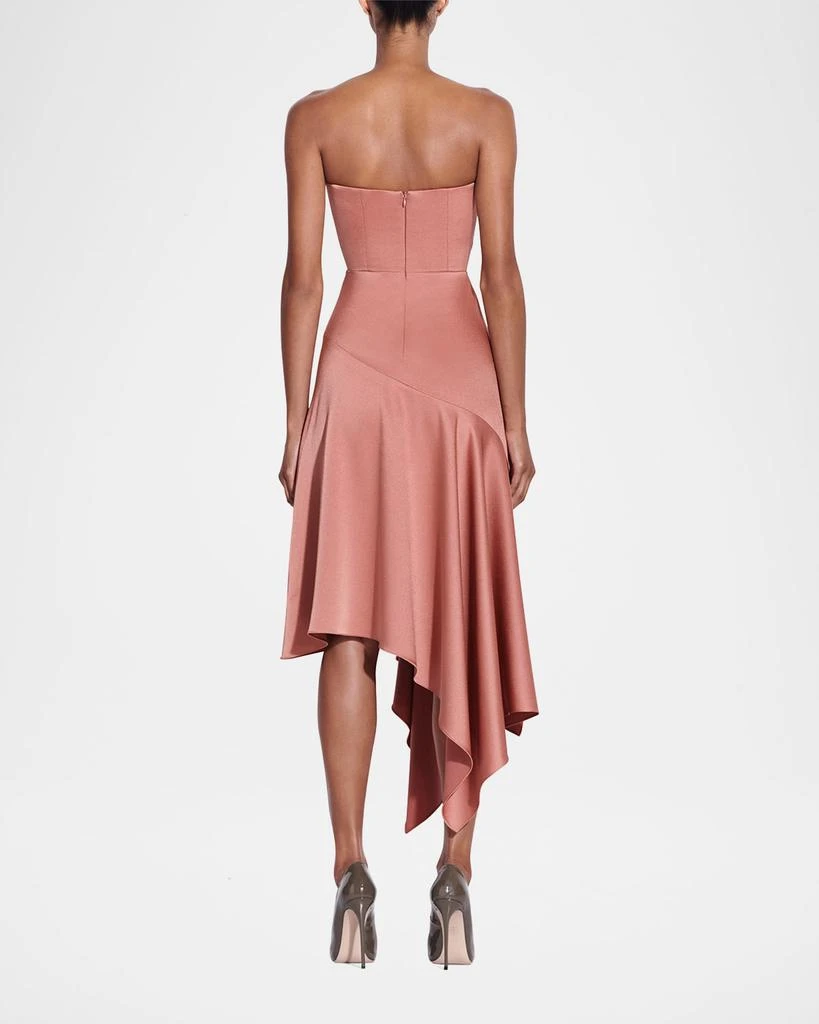 Alex Perry Strapless Asymmetric Satin Crepe Midi Dress 3